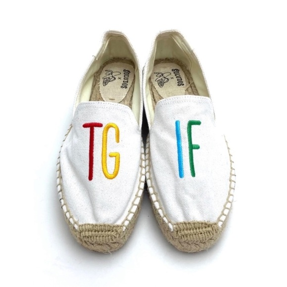 SOLUDOS x ASHKAHN TGIF Embroidered Canvas Espadrilles Flats in White Size 7.5 - Picture 4 of 12